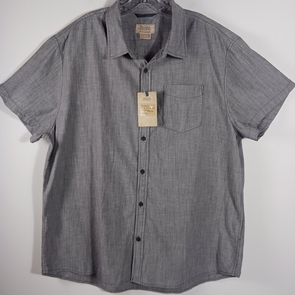 Boston Traders Men's XXL Short Sleeve Gray Button-down Shirt NEW